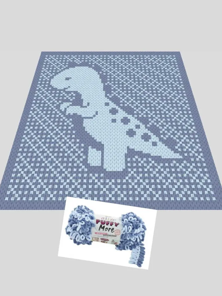 Loop yarn Finger knitted Dinosaur blanket pattern