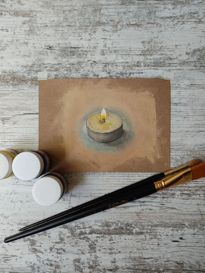Candle. Original gouache painting.
