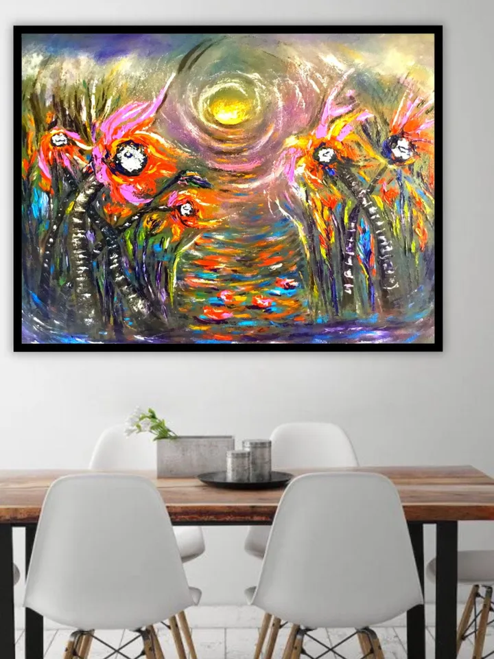 Flowers oil painting,fantasy bright flowers,abstract flowers impasto painting,hand made oil painting,home decoration.