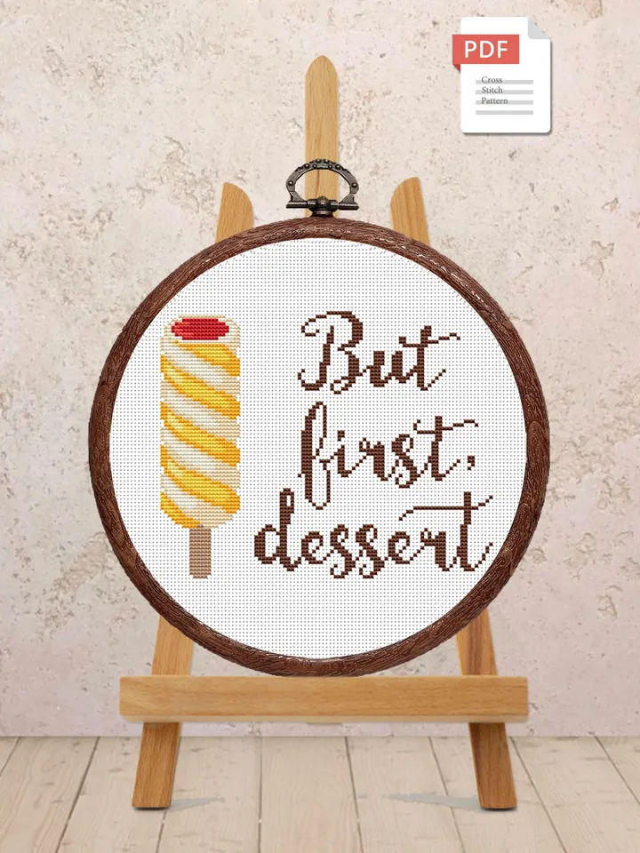 Set of 2 Ice Cream Cross Stitch Pattern, Kitchen Cross Stitch, Embroidery Ice Cream, Dessert Cross Stitch, Modern Cross Stitch #kt026