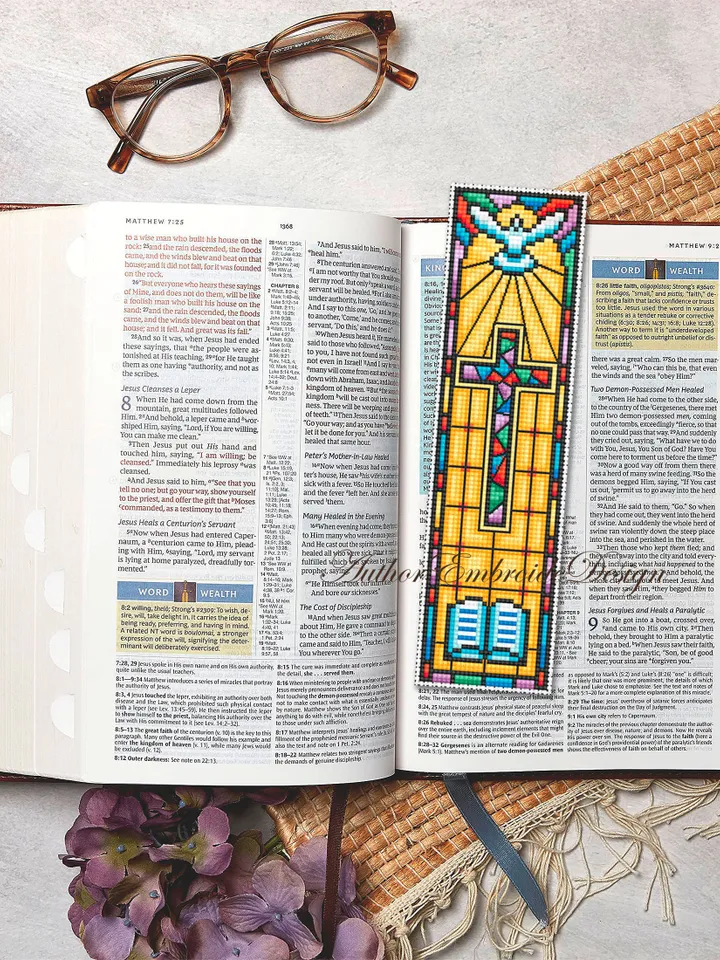 Stained glass bookmark cross stitch pattern PDF download Christian cross stitch chart, Bookmark pattern digital PDF, Bible accessories #B297