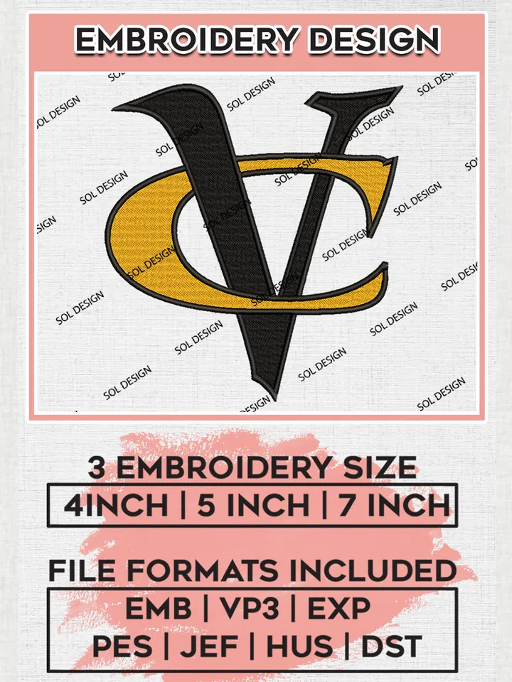 NCAA VCU Rams Team Letter Logo Embroidery Design Files, NCAA VCU Rams Machine Embroidery, NCAA Teams, 3 sizes, NCAA Machine embroidery designs, Digital Download