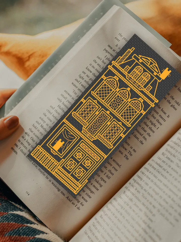 Blackwork bookmark embroidery pattern Cat House