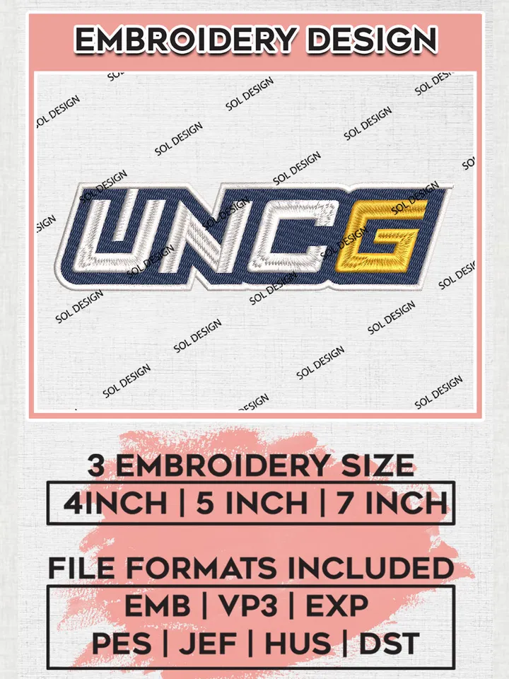 UNCG College Team Logo Embroidery Design Files, NCAA UNC Greensboro Spartans Machine Embroidery, NCAA Teams, 3 sizes, NCAA Machine embroidery designs, Digital Download
