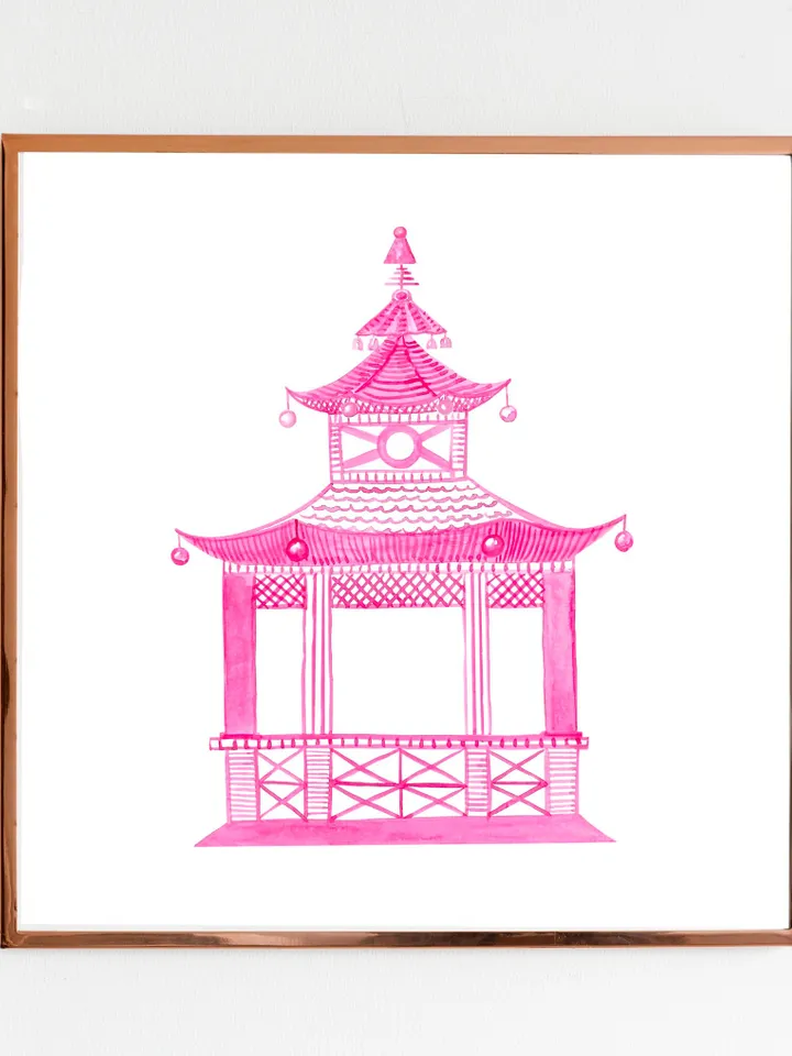 Pink Pagoda Watercolor Painting Chinoiserie Asian Wall Art Poster Pagoda Print Set Of 3 Watercolor Painting Chinoiserie Painting Art Print