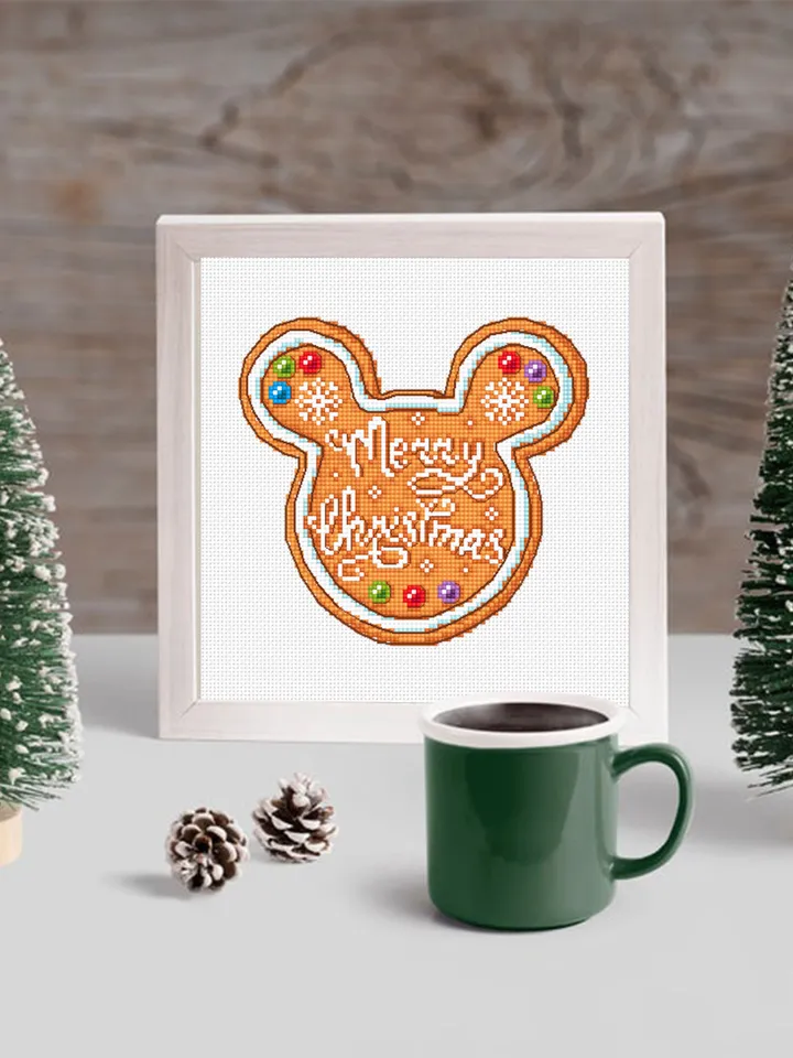 Christmas gingerbread cross stitch pattern download PDF, Mouse silhouette cross stitch chart, Small cross stitch Gingerbread ornament #N87