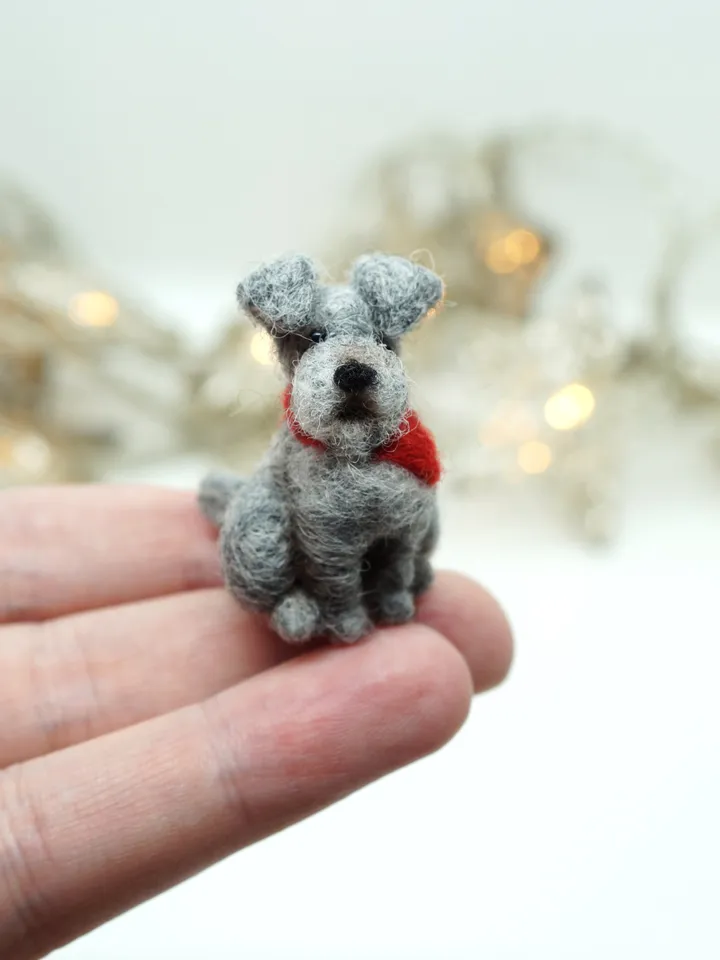 Tiny needle felted schnauzer, dog miniature, made to order