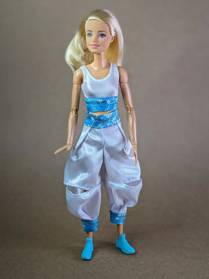 Handmade white & blue floral print sports set for 1/6 scale fashion female dolls