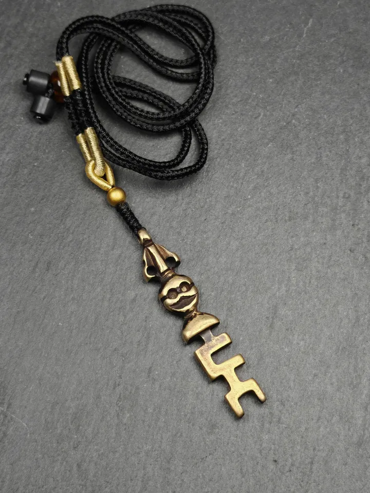 Antique Tibetan Amulet,The Key of Heart Pendant, Gandhanra Handmade Himalayan Style Pendant,Lucky Charm,Made of Lima Brass