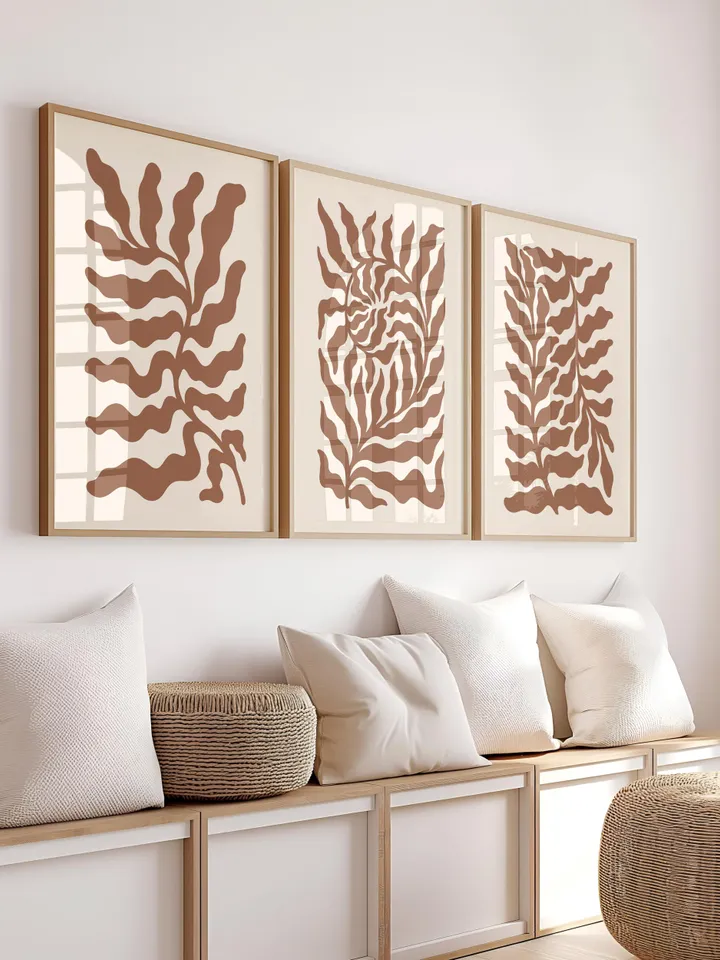 Boho Abstract Leaf Wall Art Set of 3 Prints Minimalist Botanical Print Terracotta Neutral Home Decor Modern Bohemian Poster Digital Download