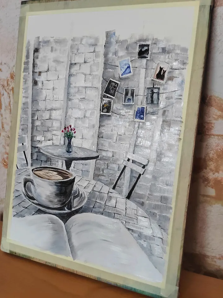 Small Cafe Artwork Original Oil Painting 10.63x13.78 in by ArtCafe
