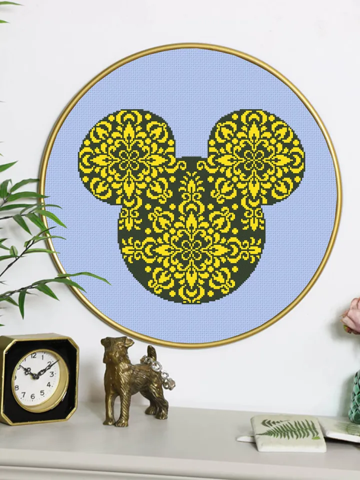 Floral mouse head mandala cross stitch pattern Flower mandala pattern download PDF, Mouse silhouette cross stitch, Mouse ears design #M133