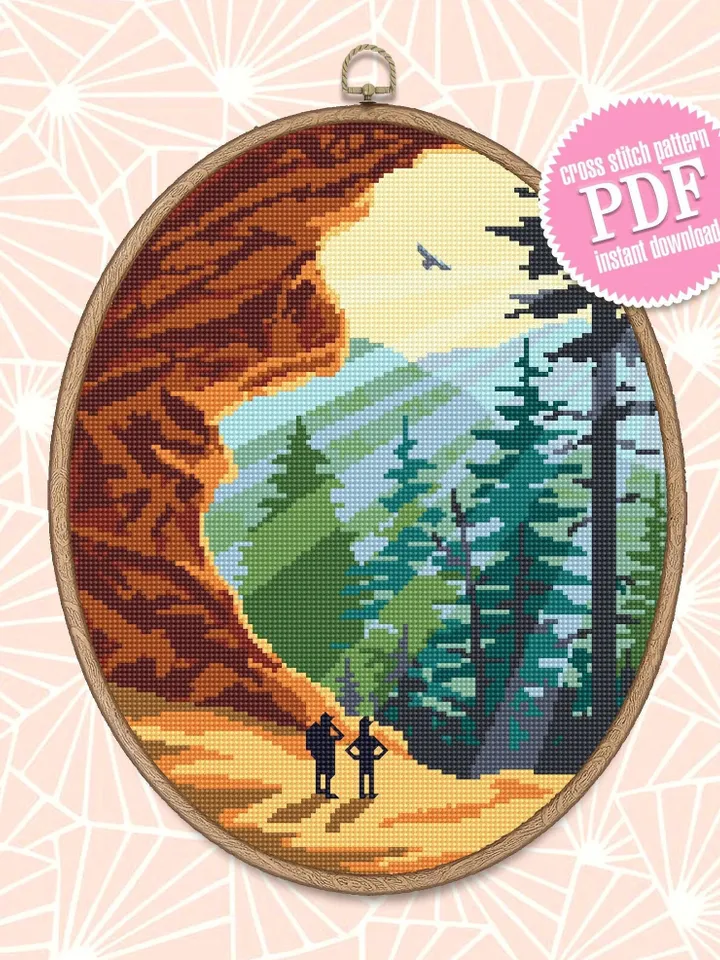 Great Smoky Mountains National park cross stitch pattern PDF Mountain landscape embroidery beginners Nature USA cross stitch chart #L27