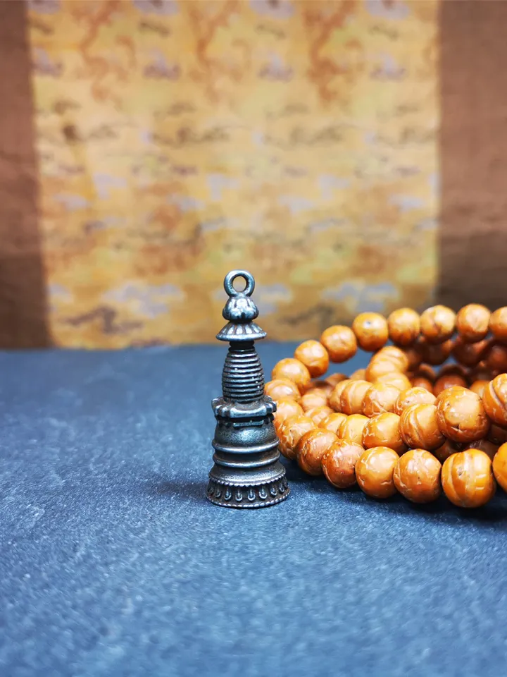 Gandhanra Handmade Tibetan Buddhist Amulet,Stupa,Pagoda,Buddhist Tower Pendant,Made of Cold Iron,1.38 inches
