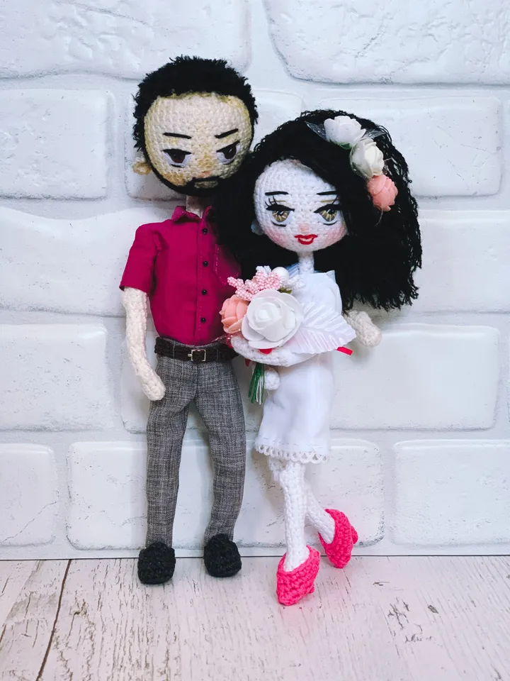 Look alike portraits doll, wedding custom, personalized gift for wedding, crochet amigurumi doll