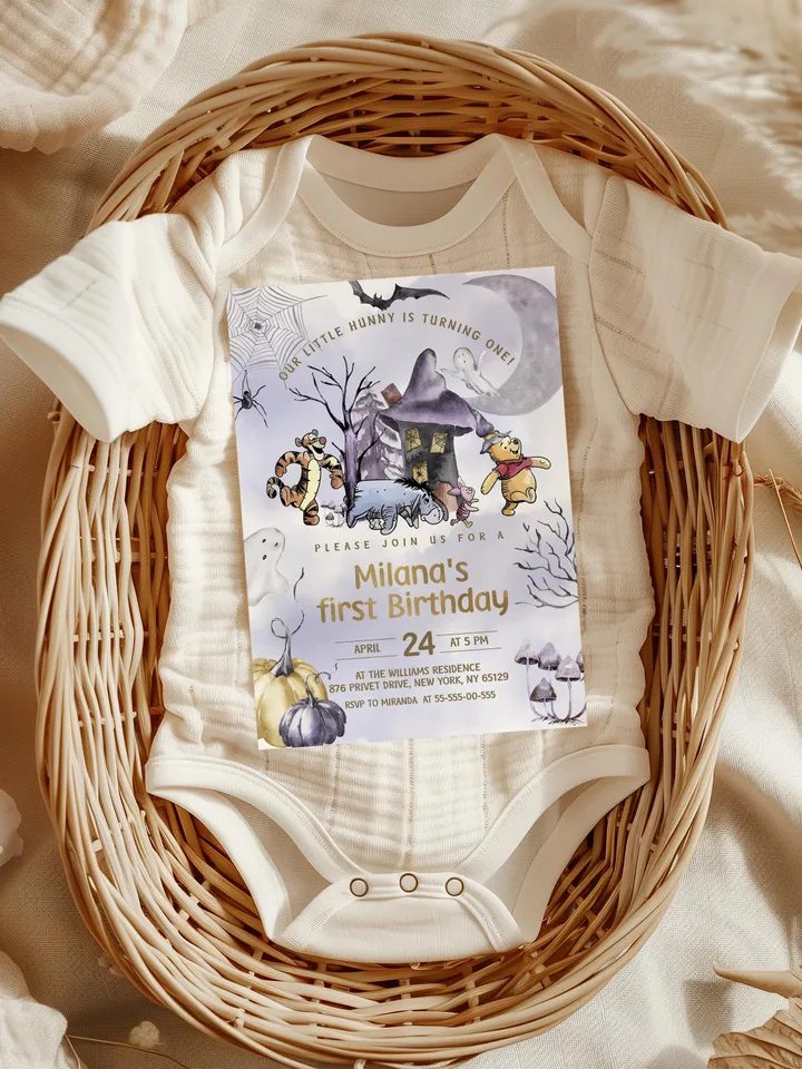 Winnie the Pooh Halloween Birthday invitation Classic Winnie Pooh; Neutral Winnie Pooh Turning one Winnie Pooh Birthday Party