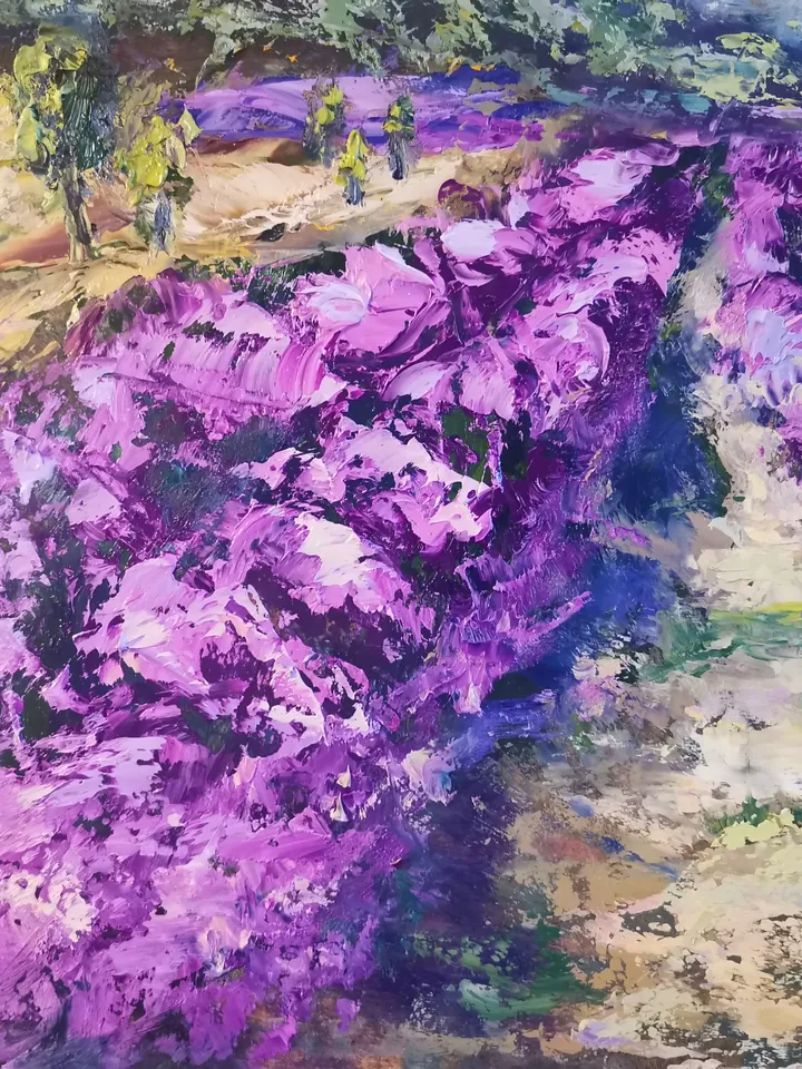 Provence Lavender Field Mountains Painting Original Oil Art Artist Svinar Oksana