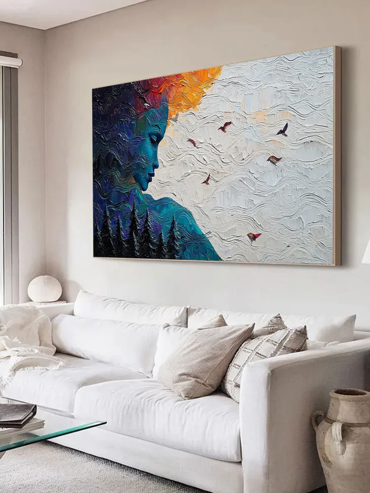 Impasto Woman Portrait, Nature Art, Textured Painting, 3D Canvas Art, Modern Wall Decor, Figurative Art, Forest Scene Art, Living room Decor