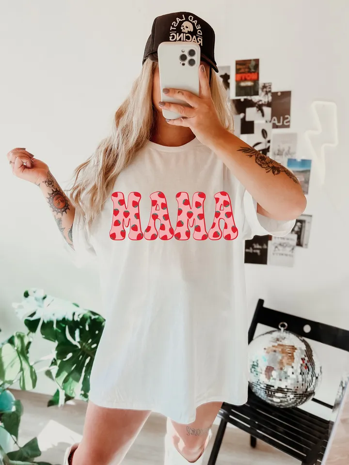 Trendy Retro Mama PNG Strawberry Berry First Summer Varsity Popular Aesthetic Trendy Mom Berry Sweet Shirt Design Sublimation DTG PNG