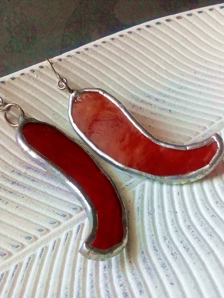 Red pepper earrings, simple stained glass, scarlet witch, kawaii earrings, Dangle earrings, glass earrings
