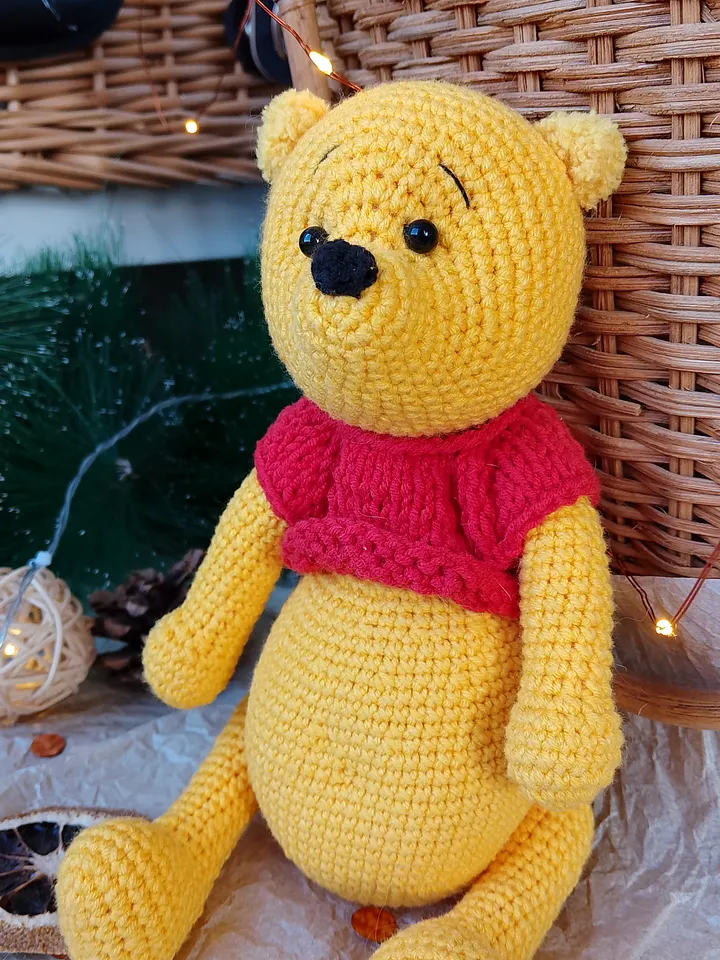 Cotton Plush Winnie the Pooh stuffed toy. Yellow teddy bear stuffed toy. Baby shower toy plush yarn