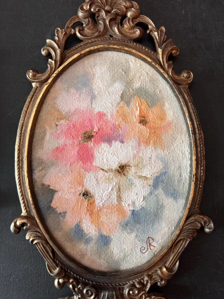 Flowers Original Painting Framed Painting Shabby Chic Painting Roses Wall Art