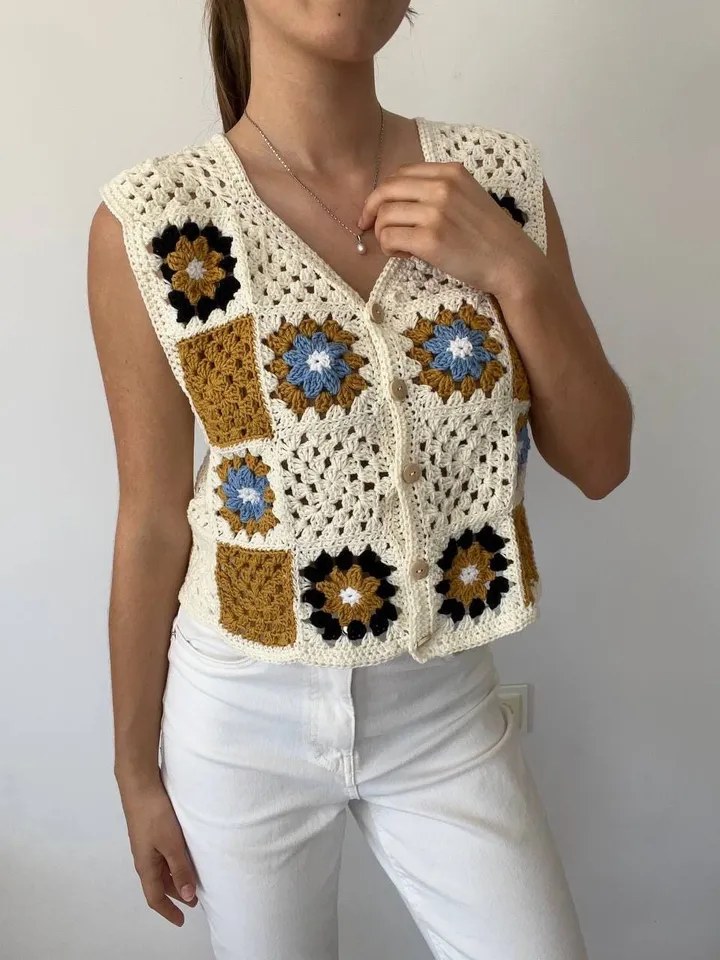 Waistcoat crochet pattern, granny squares waistcoat, women ladies vest crochet pdf