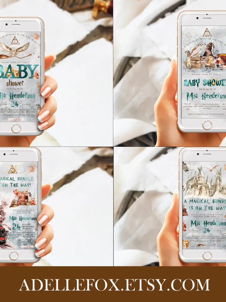 Wizard Baby Shower Bundle Template; Editable Winter Christmas Wizarding World Baby Shower; Winter Magic School Christmas Baby Shower; ms7