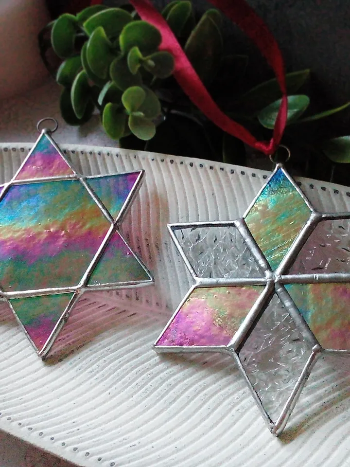 Set of 2 snowflake suncatchers, christmas ornaments, Christmas decorations, Xmas tree star, new year tree toy