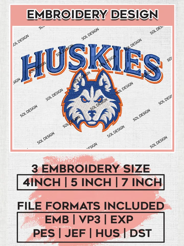 NCAA Huskies Team Head Mascot Logo Embroidery Design Files, NCAA Houston Christian Huskies Machine Embroidery, NCAA Teams, 3 sizes, NCAA Machine embroidery designs, Digital Download