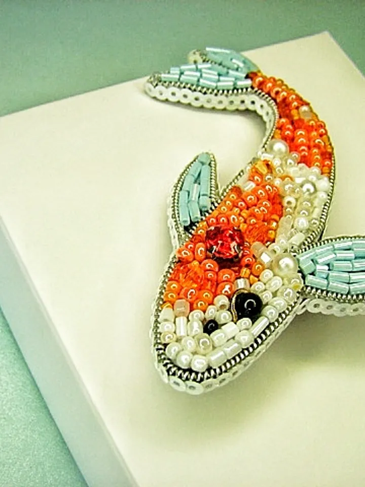 Brooch Koi carp, beaded brooch, embroidered brooch, handmade design, custom brooch, fish brooch