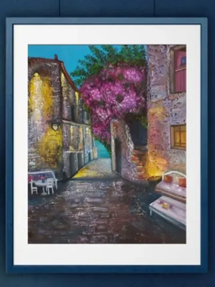 Painting on canvas “Old Town”, oil, size 60x50cm