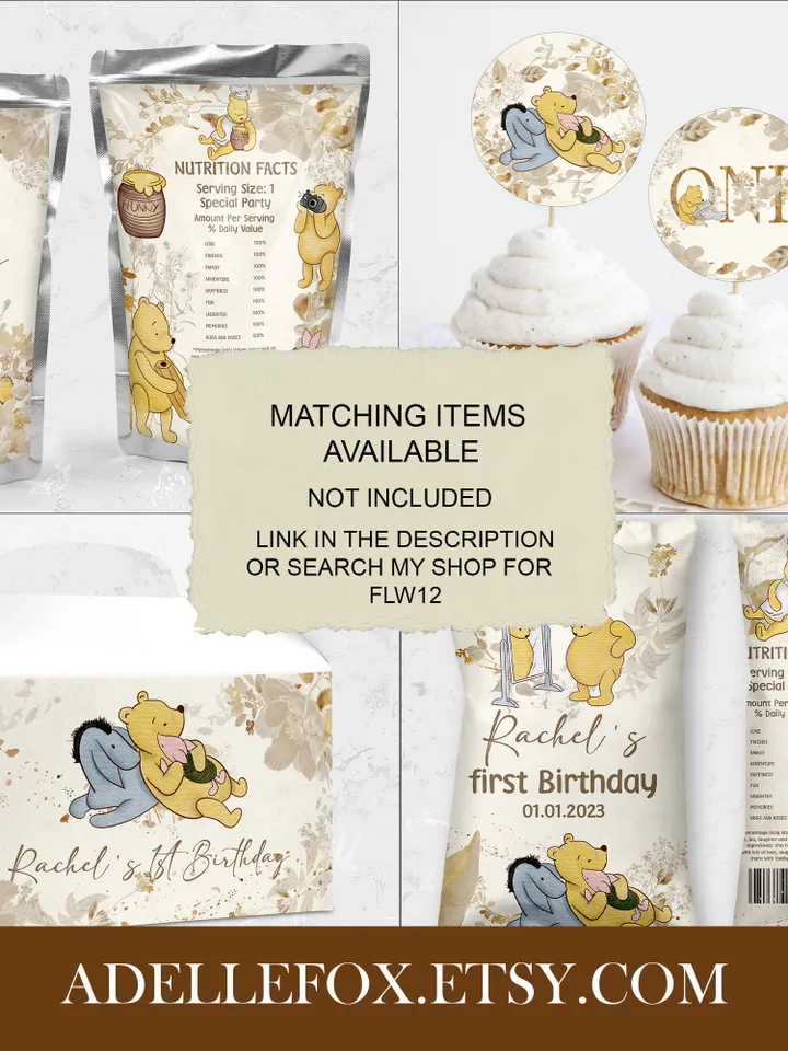Editable Thank you card Winnie the Pooh; Winnie the Pooh 1st Birthday; Printable thank you cards; Winnie the PoohPooh Party Decoration;flw12