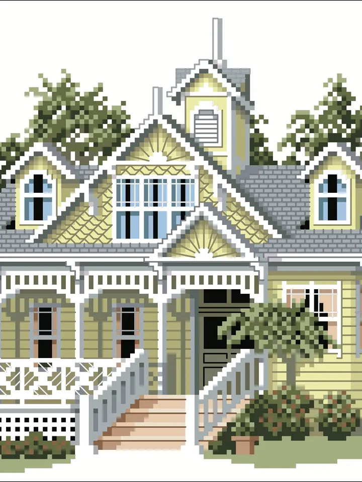 Vintage Cross Stitch Pattern Victorian House Counted Digital Download PDF