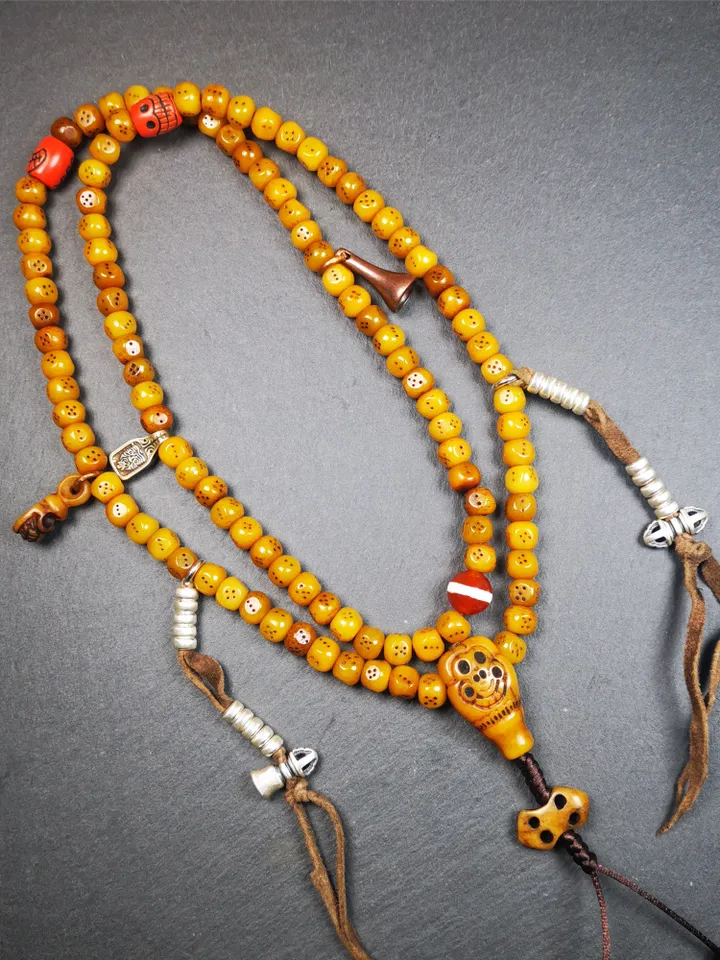 Gandhanra Handmade Tibetan Yak Bone Dice Beads Mala,108 Prayer Beads for Meditation,Diameter 7mm, Length 68cm