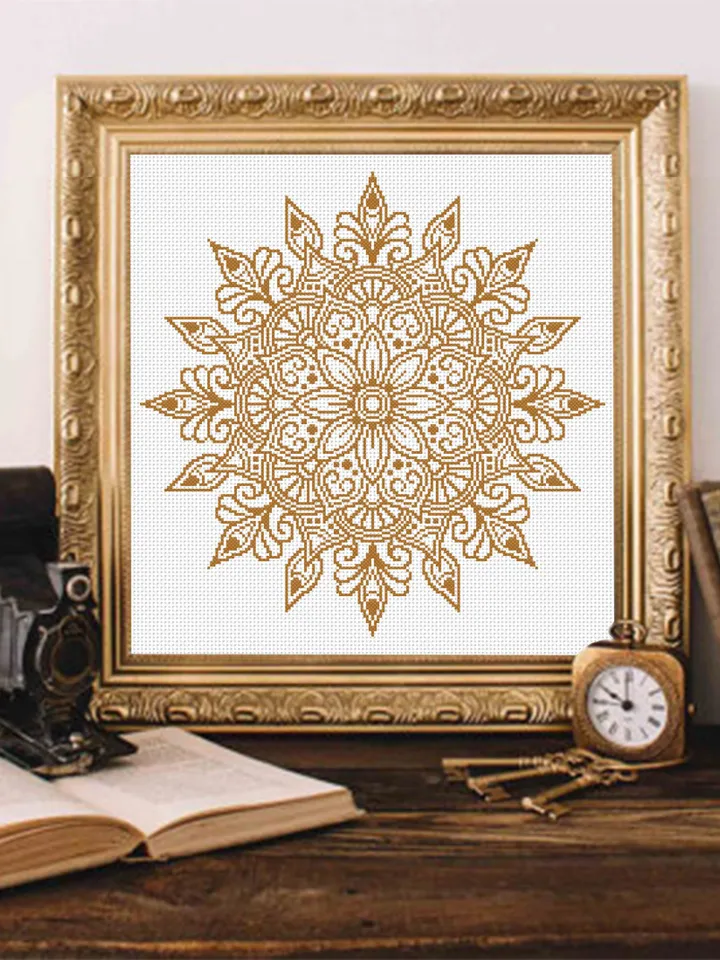 Flower mandala cross stitch pattern download PDF Simple mandala digital Monochrome cross stitch Modern cross stitch chart Home decor #M165