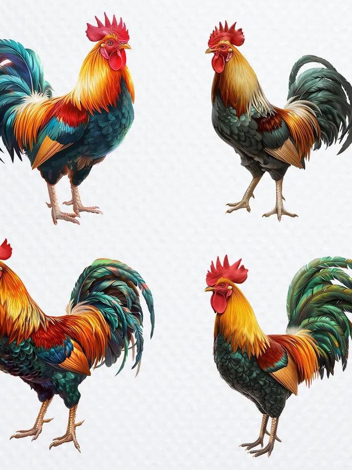 8 Rooster Clipart, Rooster PNG bundle, Western Clipart, Farm Animal PNG, digital art for Sublimation, Nursery Clipart, Digital Download