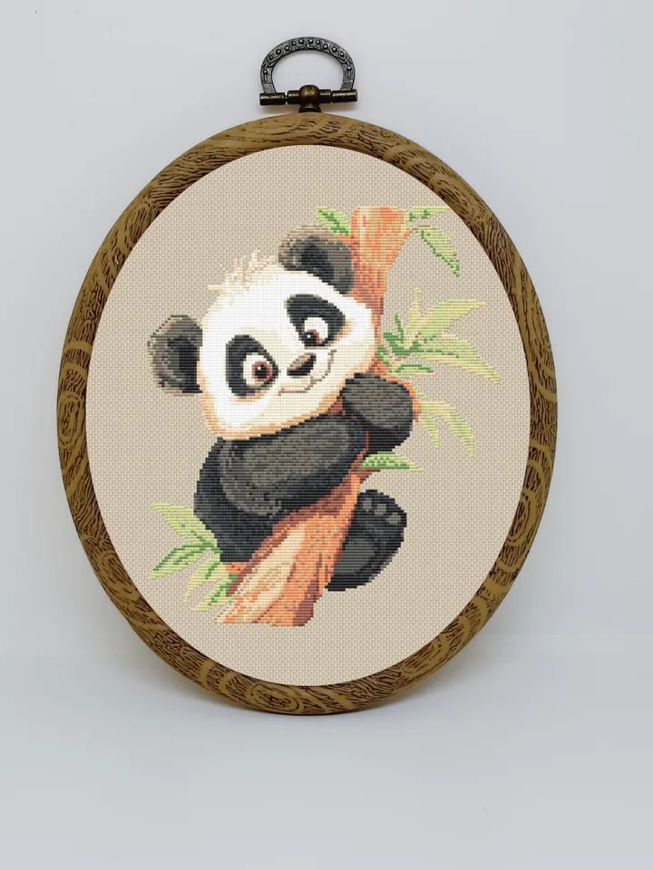 Panda cross stitch pattern pdf, easy embroidery DIY