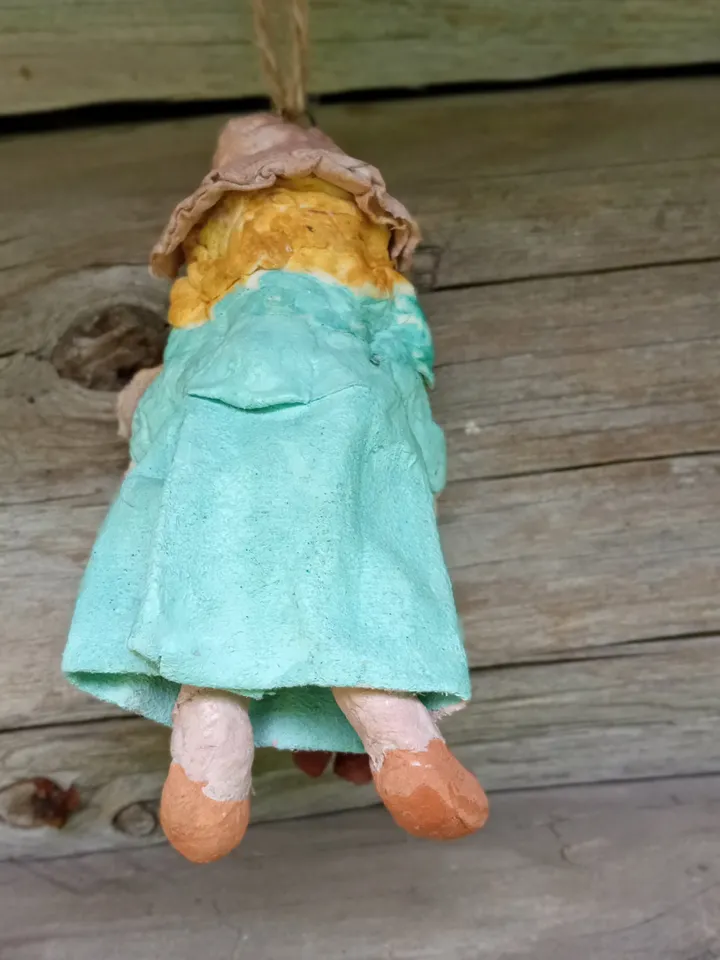 Handcrafted Cotton Doll Girl with Teddy Bear - Unique Christmas Ornament. Doll in Vintage Style
Christmas tree toy. Xmas ornaments