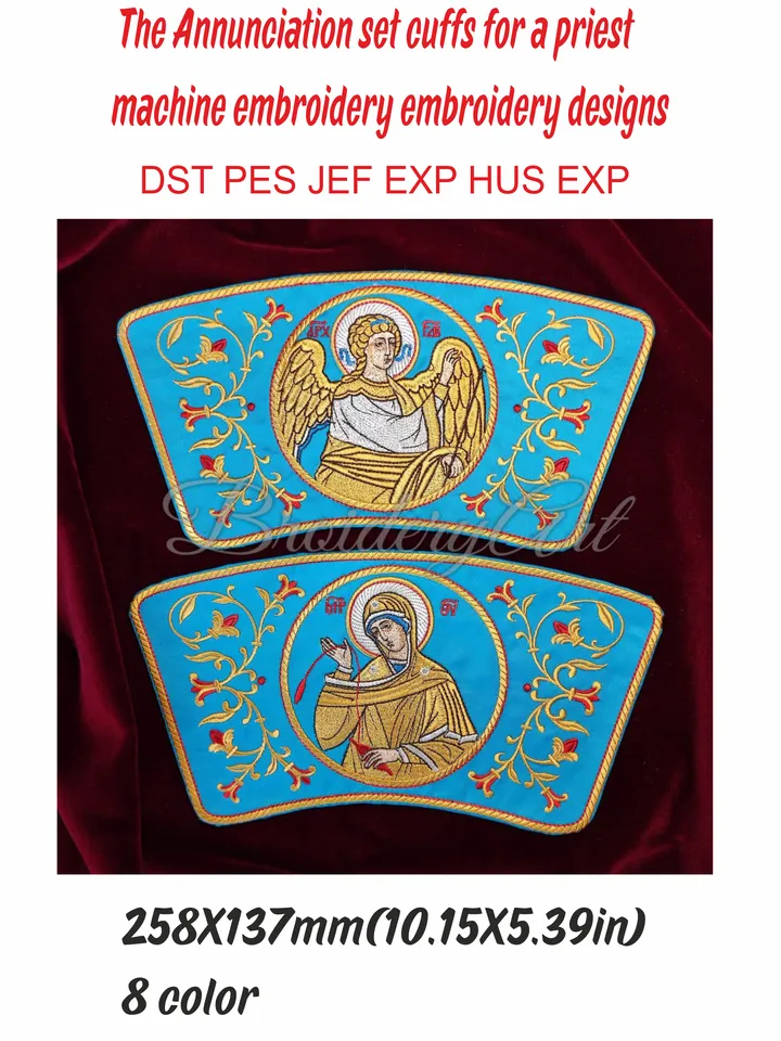 The Annunciation set cuffs for a priest embroidery designs