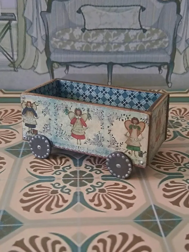 Doll trolley. Dollhouse miniature. 1:12. Handmade. Trolley on wheels