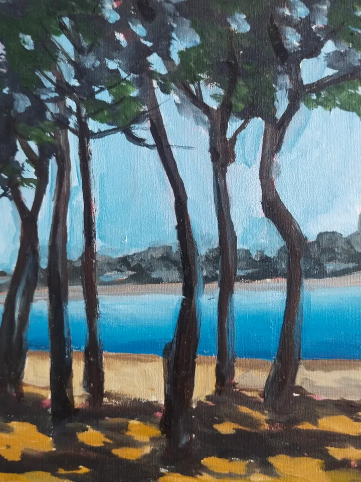 Landscape oil painting Trees in backlight Aquitaine coast Wall art