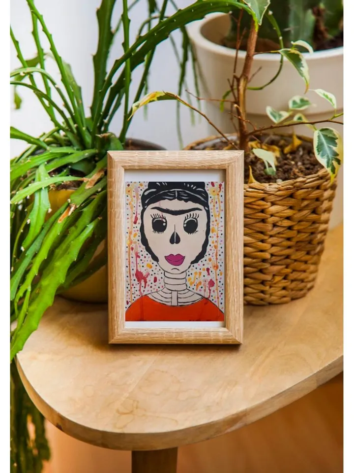 Frida Kahlo Day Of The Dead Original Art Outsider Painting Artwork