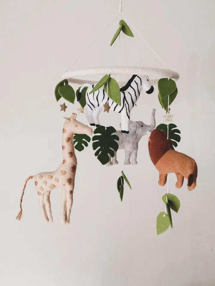 Baby mobile neutral animals Africa nursery mobile felt