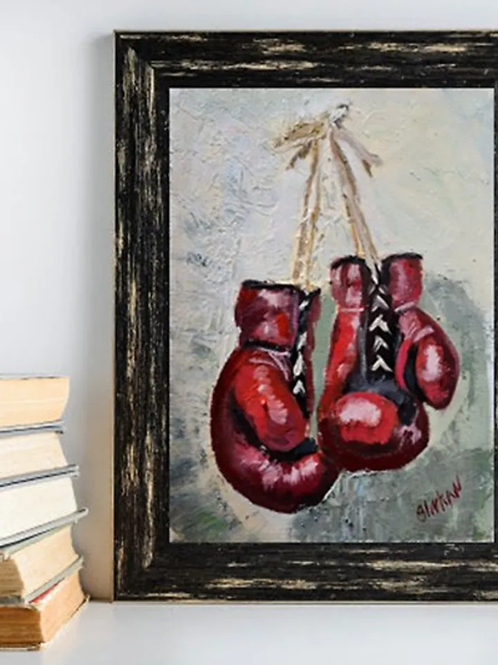 Boxing Gloves Painting Original Oil Painting Sport Artwork MMA Wall Art