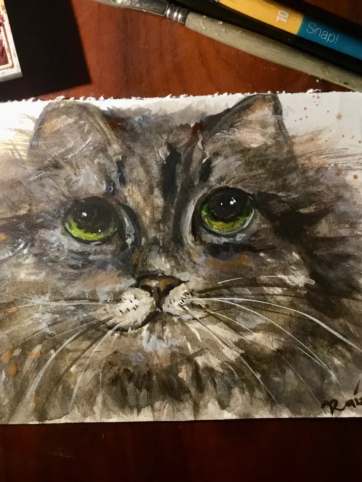 Grey cat original watercolour painting,watercolour animals painting,cat lovers gifts.