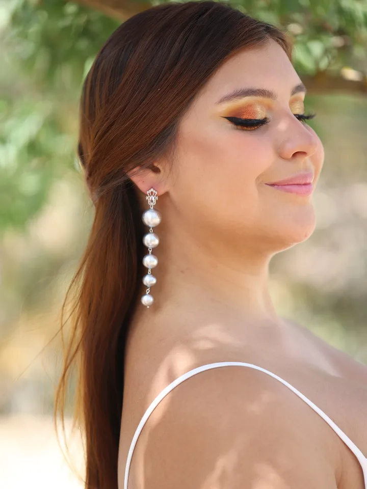 Art Deco Extra Long Pearl Wedding Earrings For Bride, Boho Bridal Earrings, Chandelier Statement Wedding Earrings, Pearl Bridal Jewelry,