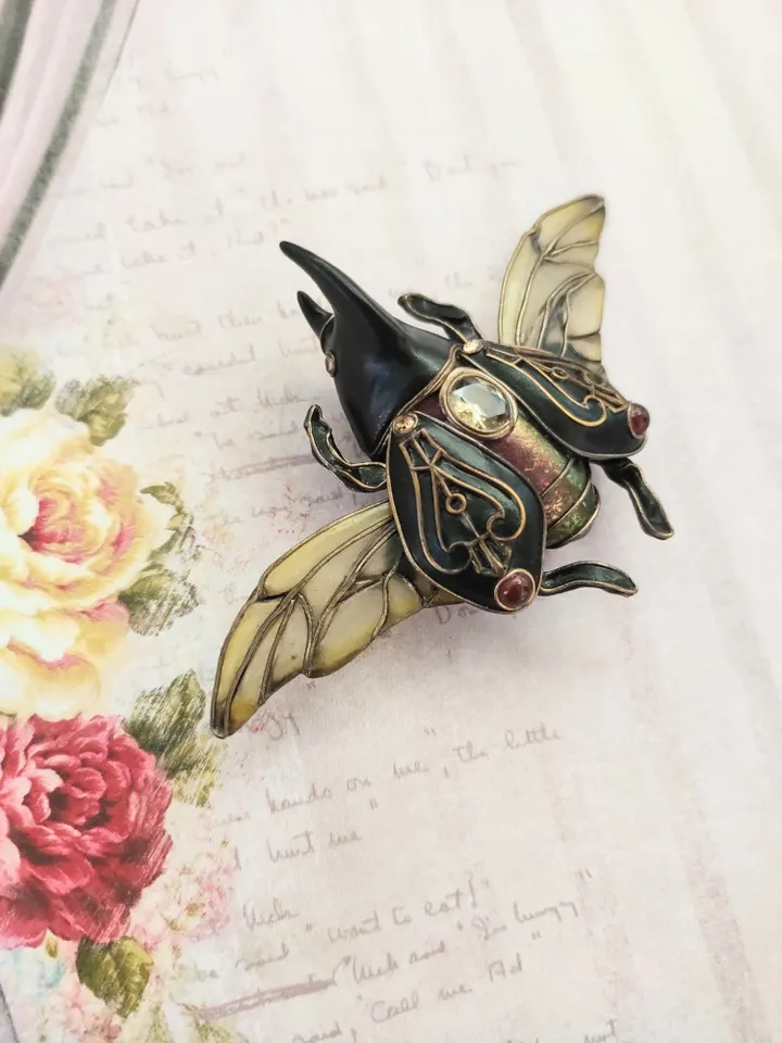 Brooch Hercules beetle, brooch-pin with an insect, brooch Black beetle