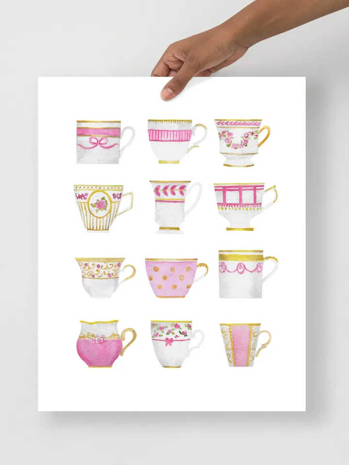 Tea cups, Kitchen Art, Wall Art, Kitchen Wall Decor, Vintage Tea Cup, Gift For Tea Lovers, Tea Party Decor ,Watercolor Art Print Tea Poster