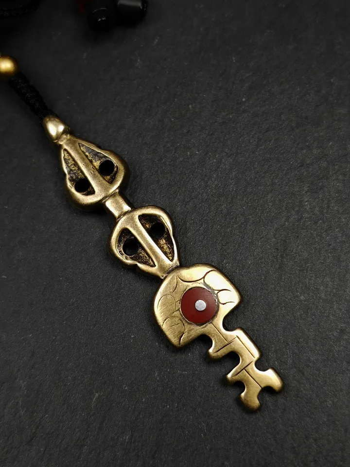 Antique Tibetan Amulet,The Key of Heart Pendant, Gandhanra Handmade Himalayan Style Pendant,Lucky Charm,Made of Lima Brass